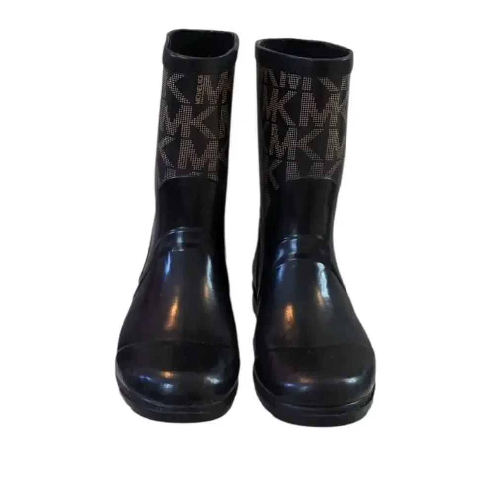 Michael Kors Daisy Logo-T Black & Gold Kids Rain Boots Size 3